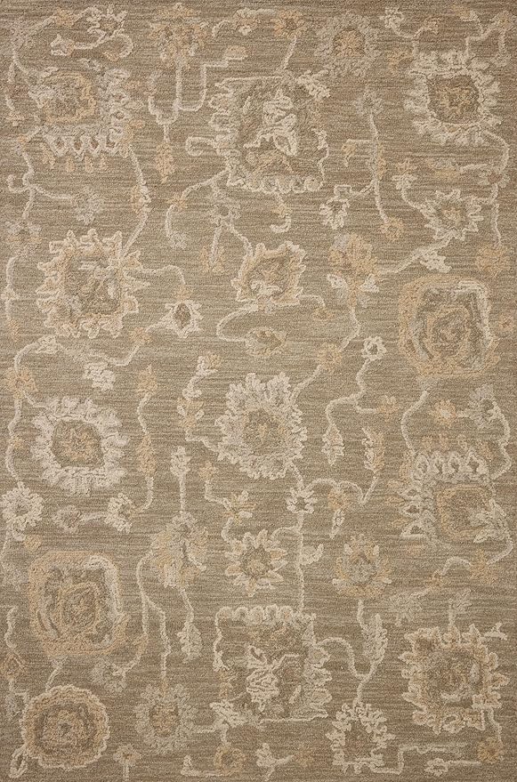 Loloi Chris Loves Julia Dorothea Collection DRT-01 Oak/Natural 9'-3" x 13' Area Rug Wool Neutral Floral Living Room Bedroom Carpet