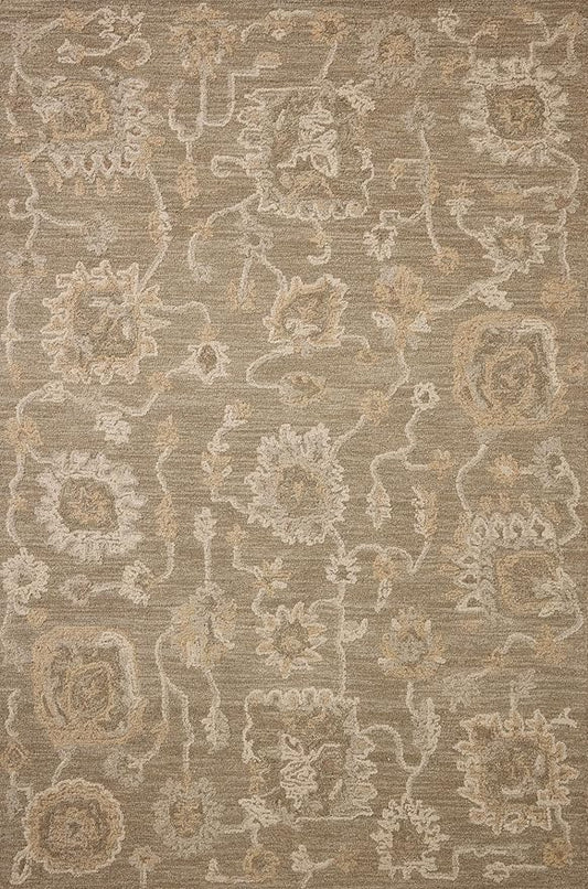 Loloi Chris Loves Julia Dorothea Collection DRT-01 Oak/Natural 3'-6" x 5'-6" Accent Rug Wool Neutral Floral Living Room Bedroom Carpet