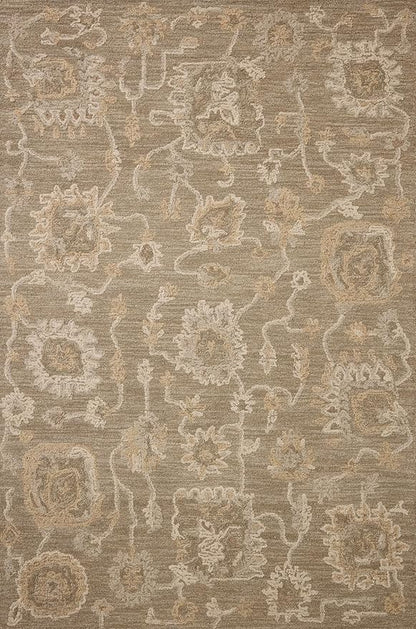 Loloi Chris Loves Julia Dorothea Collection DRT-01 Oak/Natural 2'-6" x 9'-9" Runner Rug Wool Neutral Floral Living Room Bedroom Carpet