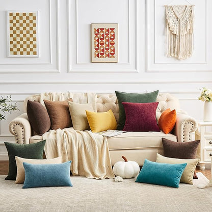 GAWAMAY Decorative Square Throw Pillow Covers 20"x20" Inch Set of 2, Super Soft Chenille Pillows Farmhouse Fall Pillowcase for Living Room Bedroom Sofa Couch Cushion Cover Coffee 50x50cm (No Inserts)