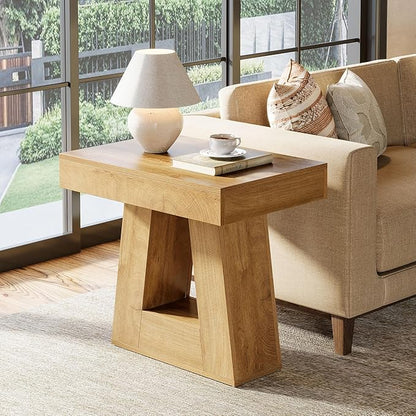 Tribesigns 24" Modern Side Table, 2-Tier Narrow Wooden End Table with Trapezoid Base, Farmhouse Small Nightstand for Living Room, Bedroom, Natural Wood Color