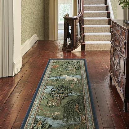 RUGGABLE x Morris & Co Washable Area Rug – Owl & Willow Green 8x10, Stain-Resistant, Non-Slip – Large Machine Washable Rugs for Living Room, Bedroom, Hallway, Entryway & Office–with Standard Pad