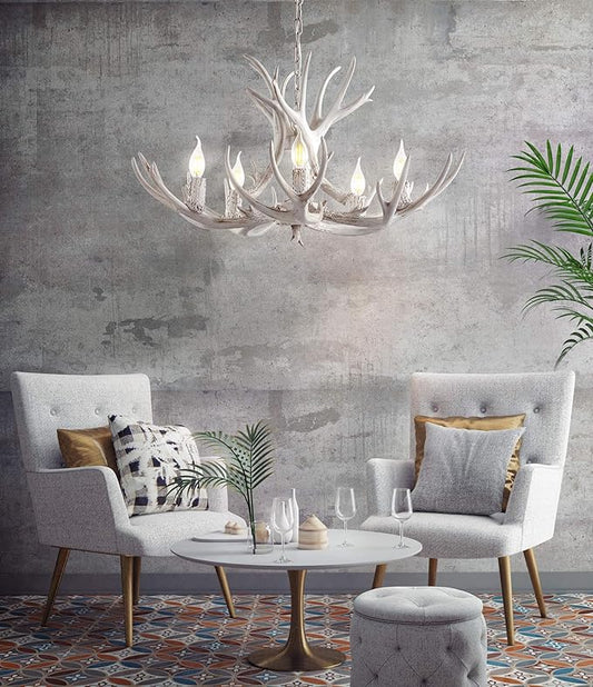 JONATHAN Y JYL6300B Eldora 30" Adjustable Resin Antler 5-Light LED Chandelier, Glam, Rustic,Cottage,Transitional, Dimmable Dining Room, Living Room, Kitchen, Foyer, Bedroom, White