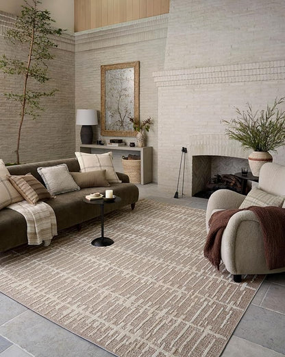 Loloi Amber Lewis Bexley Collection BEX-02 Taupe/Natural 7'-10" x 10' Area Rug Neutral, Textured, Living, Bedroom, Dining, Carpet