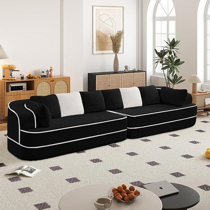 135" Modular Sectional Couch, 4-Seater with Throw Pillows Modern Teddy Fabric Foam Boneless Sofa for Living Room, Oversized with Deep Seat, No Assembly Required,Black