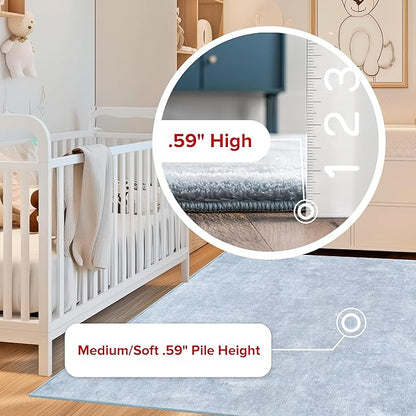 nuLOOM 6' Square Cozy Plush Area Rug, Machine Washable, Non-Slip, Soft Fluffy Shag Carpet for Living Room Bedroom Kids Room Nursery Home Decor, Loni Light Blue