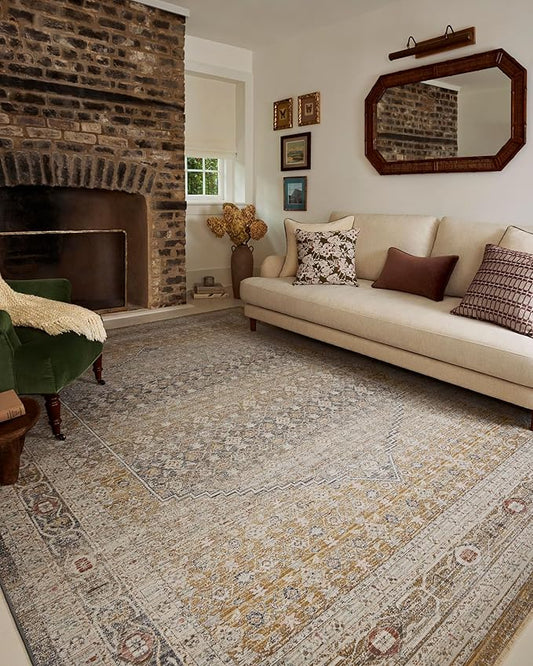 Loloi Chris Loves Julia Ida Collection IDA-02 Stone/Gold 2'-7" x 8'-0", .19" Pile Height, Runner Rug