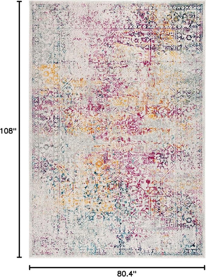 SAFAVIEH Evoke Collection 6'7" x 9' Ivory / Fuchsia EVK256Q Oriental Distressed Non-Shedding Living Room Bedroom Dining Home Office Area Rug
