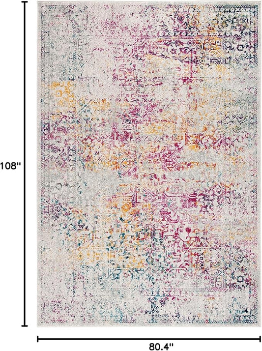 SAFAVIEH Evoke Collection 6'7" x 9' Ivory / Fuchsia EVK256Q Oriental Distressed Non-Shedding Living Room Bedroom Dining Home Office Area Rug