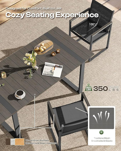 Outdoor Dining Chairs Set of 2, Aluminum Patio Dining Chiars with Textilene Mesh, 2 Piece Outdoor Chiars for Garden, Backyard, Deck (Charcoal)