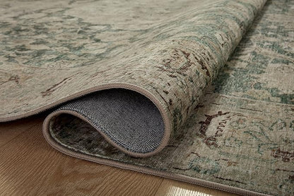 Loloi Magnolia Home by Joanna Gaines Sinclair Collection SIN-05 Jade/Sand 7'-6" x 9'-6", .25" Pile Height, Machine Washable, Area Rug