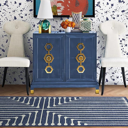 RUGGABLE x Jonathan Adler Machine Washable Modern Area Rug– Inkdrop Lapis Blue 6 ft Round, Stain-Resistant, Non-Slip–Medium Rugs for Living Room, Bedroom, Hallway, Entryway & Office–with Standard Pad