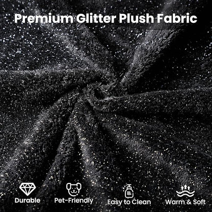 37.8" Glitter Velvet Ottoman for Couch, Memory Foam Cloud Boneless Sectional Couch for Living Room Foot Stools No Assembly Require (Sparkly Velvet, Black)