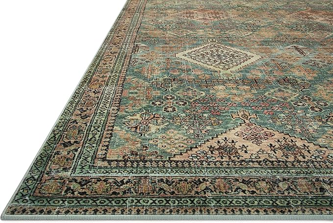 Loloi Magnolia Home by Joanna Gaines Sinclair Collection SIN-03 Turquoise/Multi 3'-6" x 5'-6", .25" Pile Height, Machine Washable, Accent Rug
