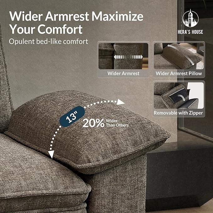 HERA'S HOUSE 158" Modular Sectional Sofa, Oversized L Shaped Couches for Living Room, Comfy Cloud Couch with Ottoman, 5-Seater Deep Seat Sofa with Throw Pillow, Chenille Ash
