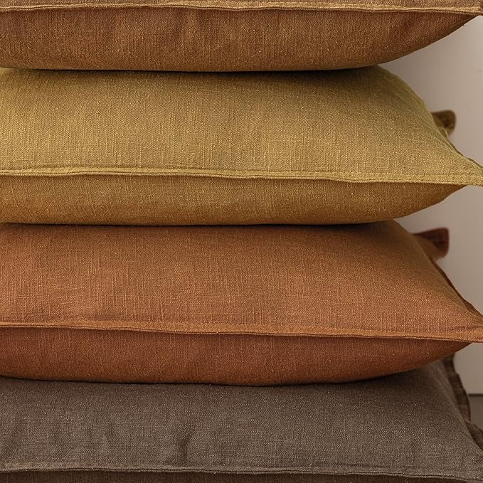 Foindtower Set of 2, Decorative Linen Soild Throw Pillow Covers Soft Accent Cushion Euro Case Boho Farmhouse Pillowcase for Chair Couch Sofa Bedroom Living Room Home Decor 22 x 22 Inch Autumn Orange