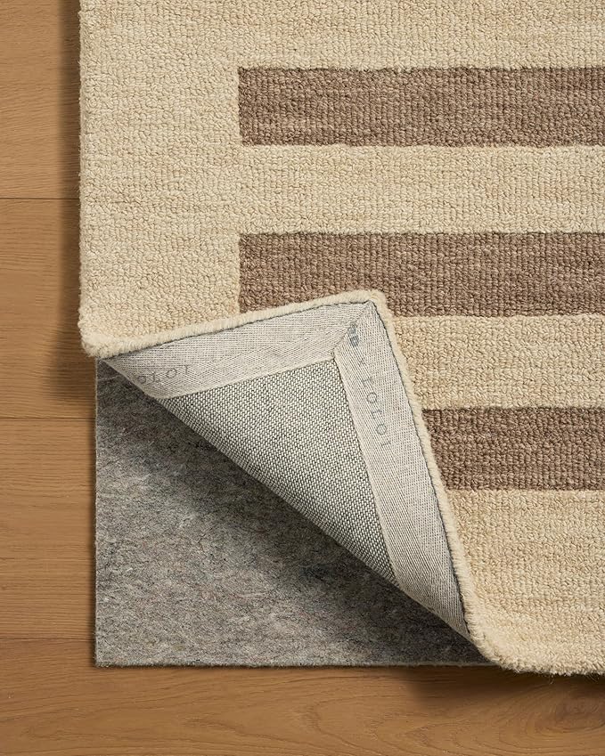 Loloi Leanne Ford Craven Collection CVN-05 Oatmeal/Bark 7'-9" x 9'-9" Area Rug Striped, Patterned, Neutral, Living Room, Bedroom, Dining Room