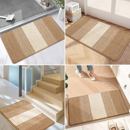 Kitinjoy Indoor Outdoor Door Mat, 30x17 Non-Slip Absorbent Dirt Trapper, Low-Profile Washable Inside Entrance Front Floor Mat, Sturdy Soft Entry Doormats for Entryway, Camel