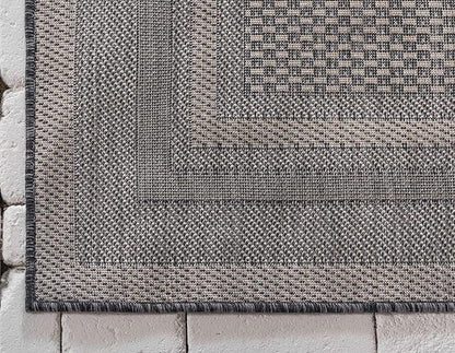 Unique Loom Outdoor Border Collection Area Rug - Soft Border (8' x 11' 4" Rectangle Black/Ivory)