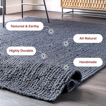 nuLOOM 5x8 Rigo Jute Hand Woven Area Rug, Navy, Solid Farmhouse Design, Natural Fiber, For Bedroom, Living Room, Dining Room, Hallway, Office, Kitchen, Entryway