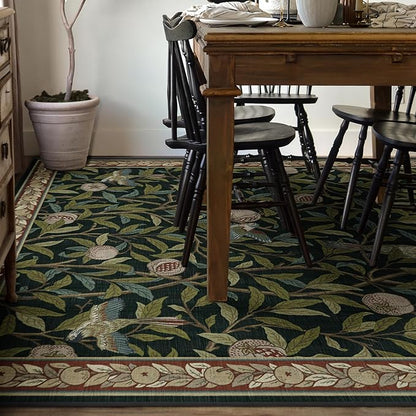 RUGGABLE x Morris & Co Washable Area Rug – Pomegranate Blue Green 9x12, Stain-Resistant, Non-Slip – Large Machine Washable Rugs for Living Room, Bedroom, Hallway, Entryway & Office–with Cushioned Pad