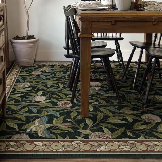 RUGGABLE x Morris & Co Washable Area Rug – Pomegranate Blue Green 9x12, Stain-Resistant, Non-Slip – Large Machine Washable Rugs for Living Room, Bedroom, Hallway, Entryway & Office–with Cushioned Pad