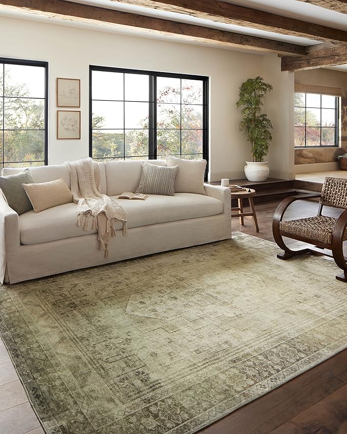 Loloi Magnolia Home by Joanna Gaines Banks Collection BAN-06 Natural/Granite 8'-6" x 11'-6", .13" Pile Height, Machine Washable, Area Rug