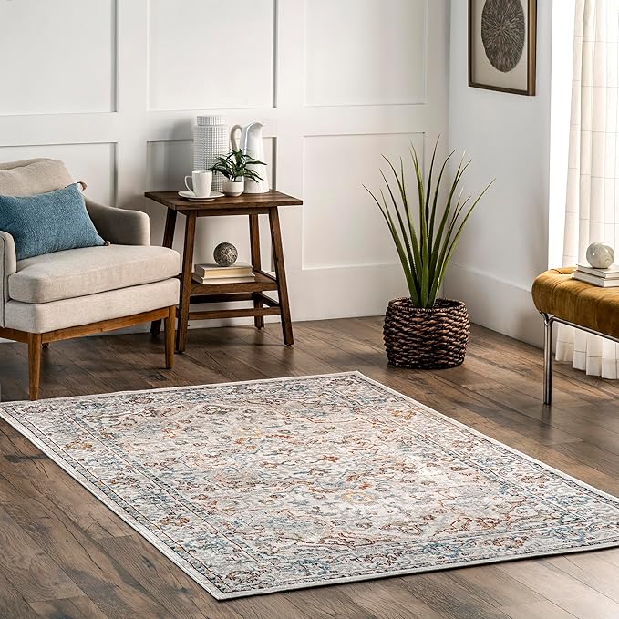 nuLOOM 3' x 5' Machine Washable Stain-Resistant Area Rug Medium Profile for Living Room, Bedroom, and Dining Room, Cady Beige