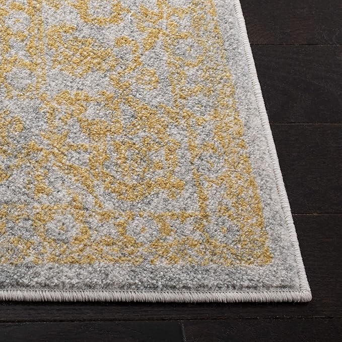 SAFAVIEH Evoke Collection Area Rug - 8' Square, Ivory & Gold, Distressed Design, Non-Shedding & Easy to Clean, Ideal for Living Room, Bedroom, Dining Space (EVK256B)