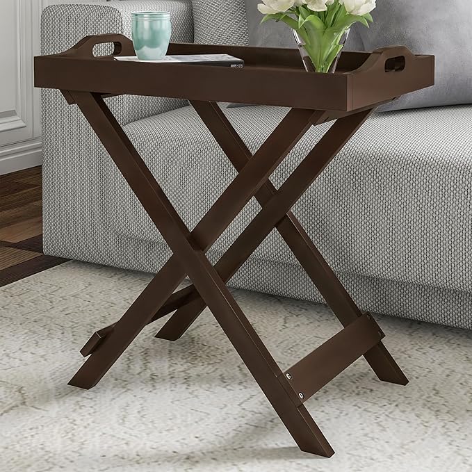 Lavish Home Folding TV Trays Set of 2 - Contemporary Side Table Set with Removable Tray Tops for Food Serving, Decor, or Meals - Portable TV Tables for Living Room, Bedroom, or Home Office (Brown)