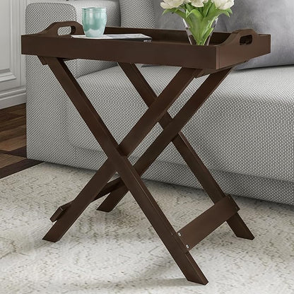 Lavish Home Folding TV Trays Set of 2 - Contemporary Side Table Set with Removable Tray Tops for Food Serving, Decor, or Meals - Portable TV Tables for Living Room, Bedroom, or Home Office (Brown)