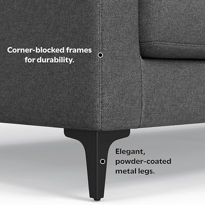 SIMPLIHOME Ava Sofa in 100% Recycled Polyester Tightly Woven Performance Fabric, Pebble Grey, 90-inches Wide, Handcrafted Mid-Century Modern Style Sofa for Living Room or Couch for Family Room