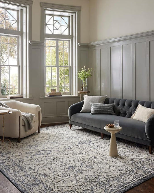 Loloi Magnolia Home by Joanna Gaines Gigi Collection GIG-02 Ivory/Blue 6'-7" x 9'-2" Area Rug