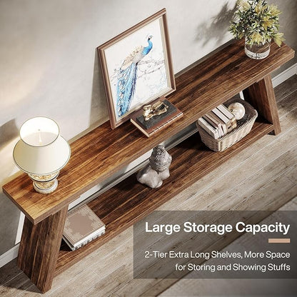 Tribesigns 70.9 Inches Extra Long Sofa Table Behind Couch, Industrial Entryway Console Table with Storage for Hallway, Entry, Living Room, Dark Walnut Brown