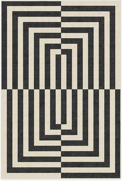RUGGABLE x Jonathan Adler Machine Washable Modern Area Rug – Op Art Charcoal 6x9, Stain-Resistant, Non-Slip – Medium Rugs for Living Room, Bedroom, Hallway, Entryway & Office–with Standard Pad
