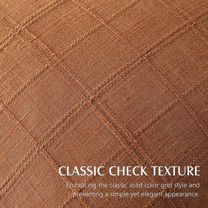 Foindtower Set of 2 Decorative Linen Check Throw Pillow Covers Neutral Farmhouse Lumbar Cushion Covers Modern Boho Home Decor for Sofa Chair Couch Bedroom Living Room,12×24 Inch,Orange