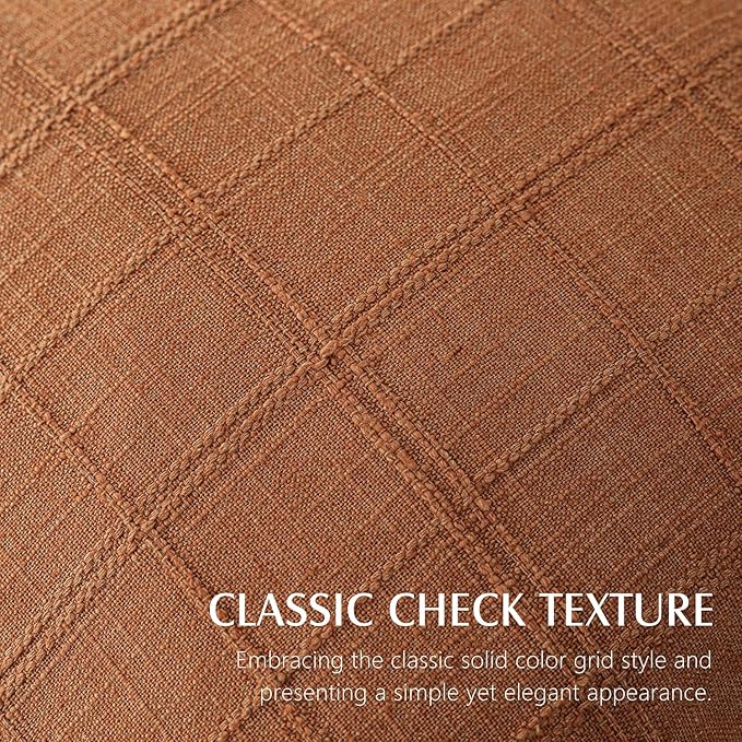 Foindtower Set of 2 Decorative Linen Check Throw Pillow Covers Neutral Farmhouse Vintage Cushion Covers Modern Boho Home Decor for Sofa Chair Couch Bedroom Living Room,26×26 Inch,Orange