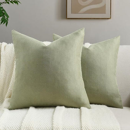 FUTEI Sage Green Chenille Throw Pillow Covers 22x22 Inch Set of 2,Soft Wide Chevron Textured Cushion Case,Farmhouse Home Decor for Couch Bed Living Room
