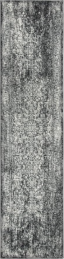 SAFAVIEH Evoke Collection Runner Rug - 2'2" x 15', Black & Grey, Distressed Design, Non-Shedding & Easy to Clean, Ideal for Foyer, Bedroom, Kitchen, Hallway (EVK256R)