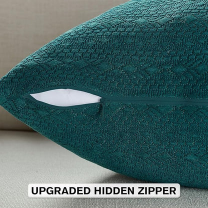 FUTEI Teal Chenille Throw Pillow Covers 12x20 Inch Set of 2,Soft Striped & Diamond Textured Lumbar Pillow Cases,Modern Home Decor for Couch Living Room