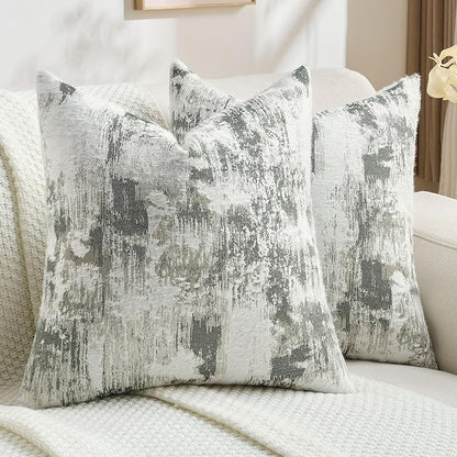 FUTEI Dark Green White Decorative Throw Pillow Covers 18x18 Inch Set of 2,Soft Faux Cashmere Jacquard - Textured & Cozy Cushion Case,Modern Home Decor for Couch Bed Living Room