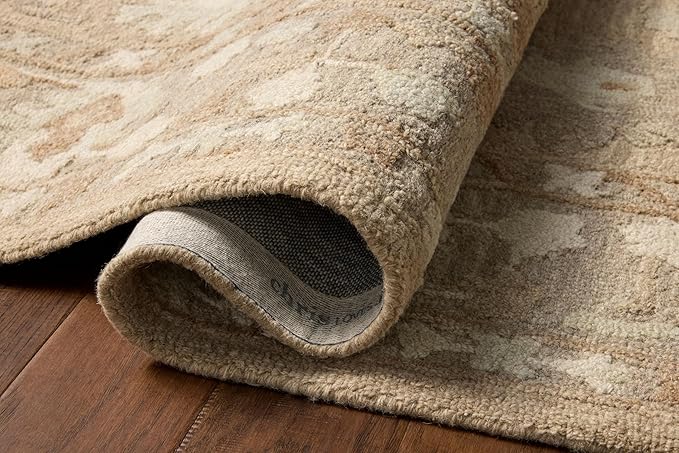 Loloi Chris Loves Julia Dorothea Collection DRT-02 Khaki/Dove 3'-6" x 5'-6" Accent Rug Wool Neutral Floral Living Room Bedroom Carpet