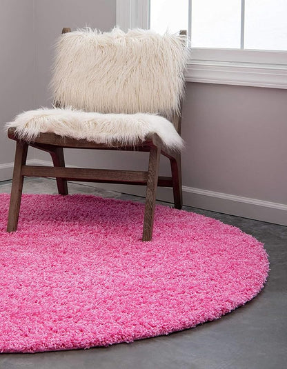Unique Loom Solid Shag Collection Area Rug (8' Round, Taffy Pink)