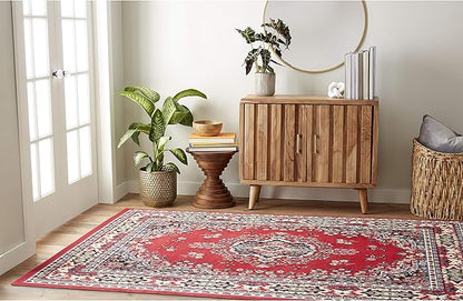 Home Dynamix Premium Sakarya Traditional Medallion Border Area Rug, Claret, 3'7"x5'2" Rectangle