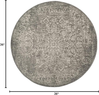 SAFAVIEH Evoke Collection Area Rug - 3' Round, Silver & Ivory, Distressed Design, Non-Shedding & Easy to Clean, Ideal for Foyer, Bedroom, Accent Space (EVK256S)