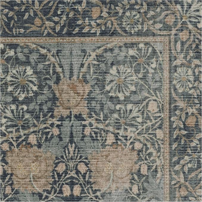 RUGGABLE x Morris & Co Machine Washable Area Rug – Honeysuckle & Tulip Blue 8x10, Stain-Resistant, Non-Slip – Large Rugs for Living Room, Bedroom, Hallway, Entryway & Office–with Cushioned Pad