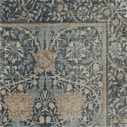 RUGGABLE x Morris & Co Machine Washable Area Rug – Honeysuckle & Tulip Blue 5x7, Stain-Resistant, Non-Slip – Medium Rugs for Living Room, Bedroom, Hallway, Entryway & Office–with Cushioned Pad