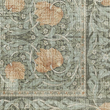 RUGGABLE x Morris & Co Washable Area Rug – Pimpernel Vintage Green 9x12, Stain-Resistant, Non-Slip – Large Machine Washable Rugs for Living Room, Bedroom, Hallway, Entryway & Office–with Standard Pad