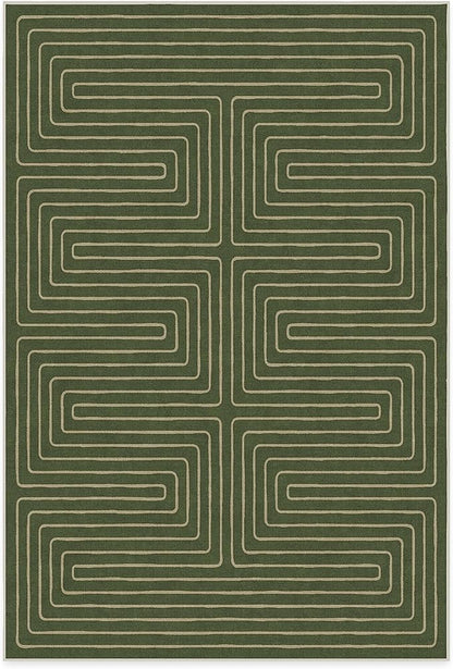 RUGGABLE x Jonathan Adler Machine Washable Modern Area Rug – Labyrinth Fern Green 6x9, Stain-Resistant, Non-Slip – Medium Rugs for Living Room, Bedroom, Hallway, Entryway & Office–with Cushioned Pad