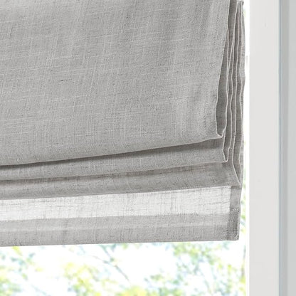 Madison Park Kyler Cordless Roman Shades - Single Panel, Lightweight Linen Blend Fabric, Natural Design, Easy Installation, Light Filtering Window Blind, Bedroom, Living Room Decor 35" W x 64" H Grey